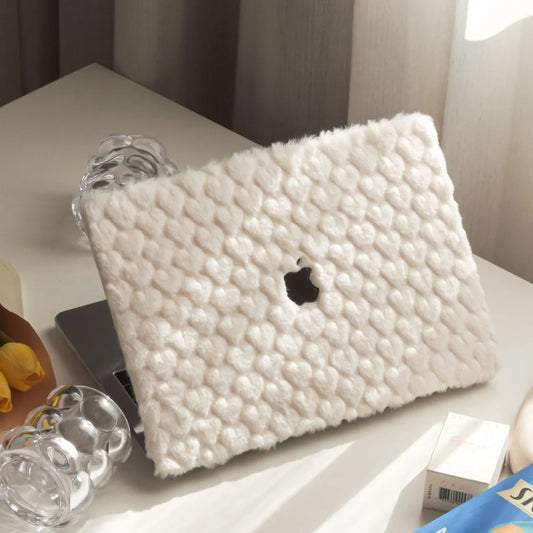 White Love Rabbit Fur Leather Macbook Case