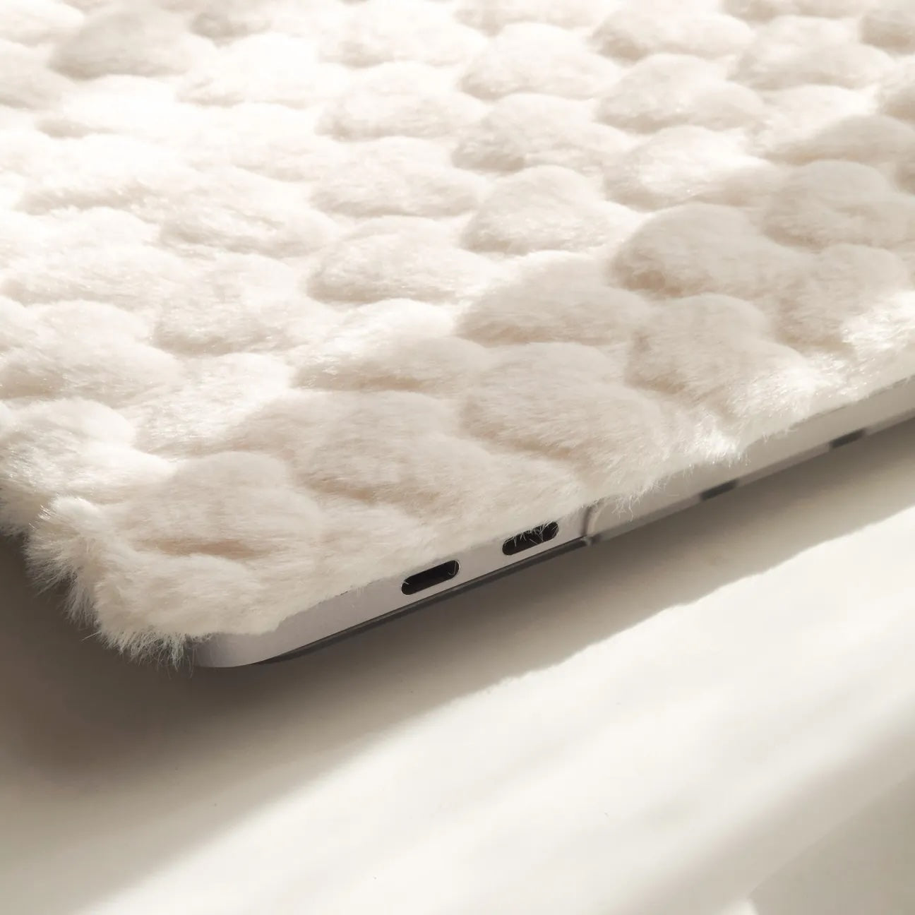 White Love Rabbit Fur Leather Macbook Case
