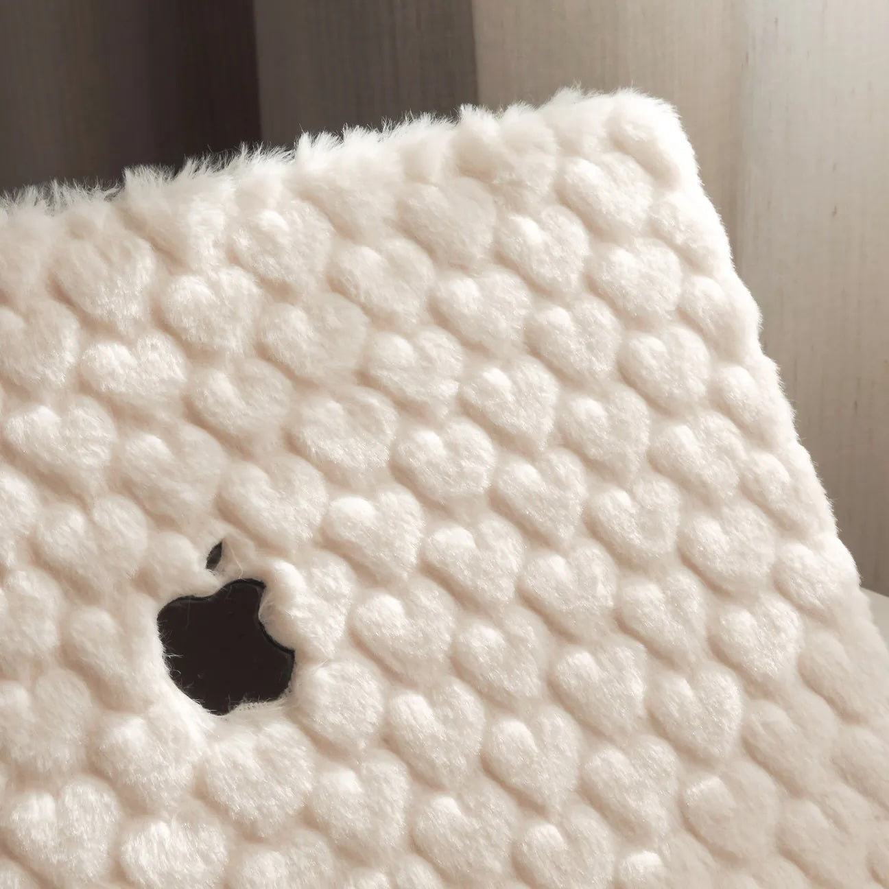 White Love Rabbit Fur Leather Macbook Case