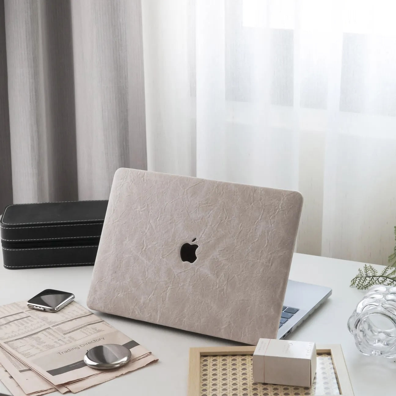 Antique White Rock Texture Leather Macbook Case