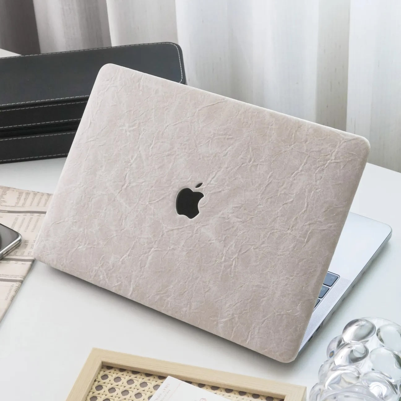 Antique White Rock Texture Leather Macbook Case