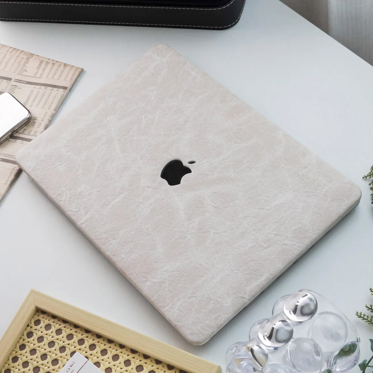 Antique White Rock Texture Leather Macbook Case