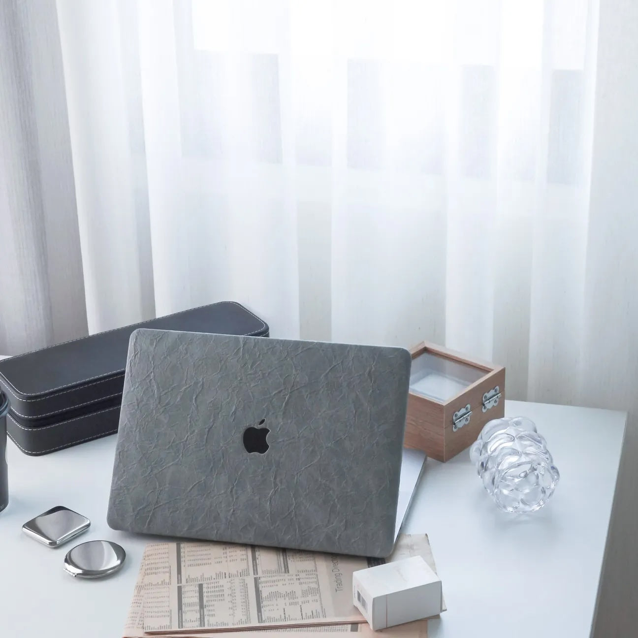 Light Grey Rock Texture Leather Mac Case