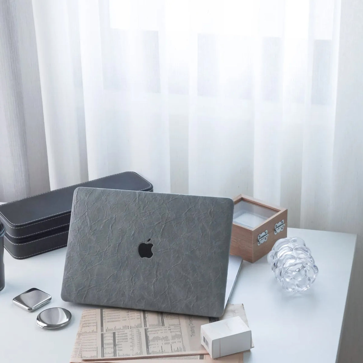 Light Grey Rock Texture Leather Mac Case