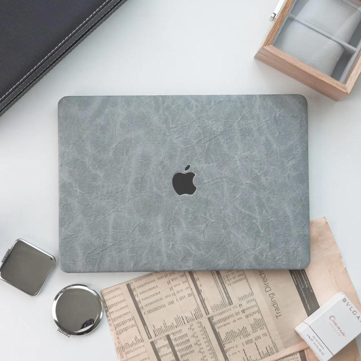 Light Grey Rock Texture Leather Mac Case