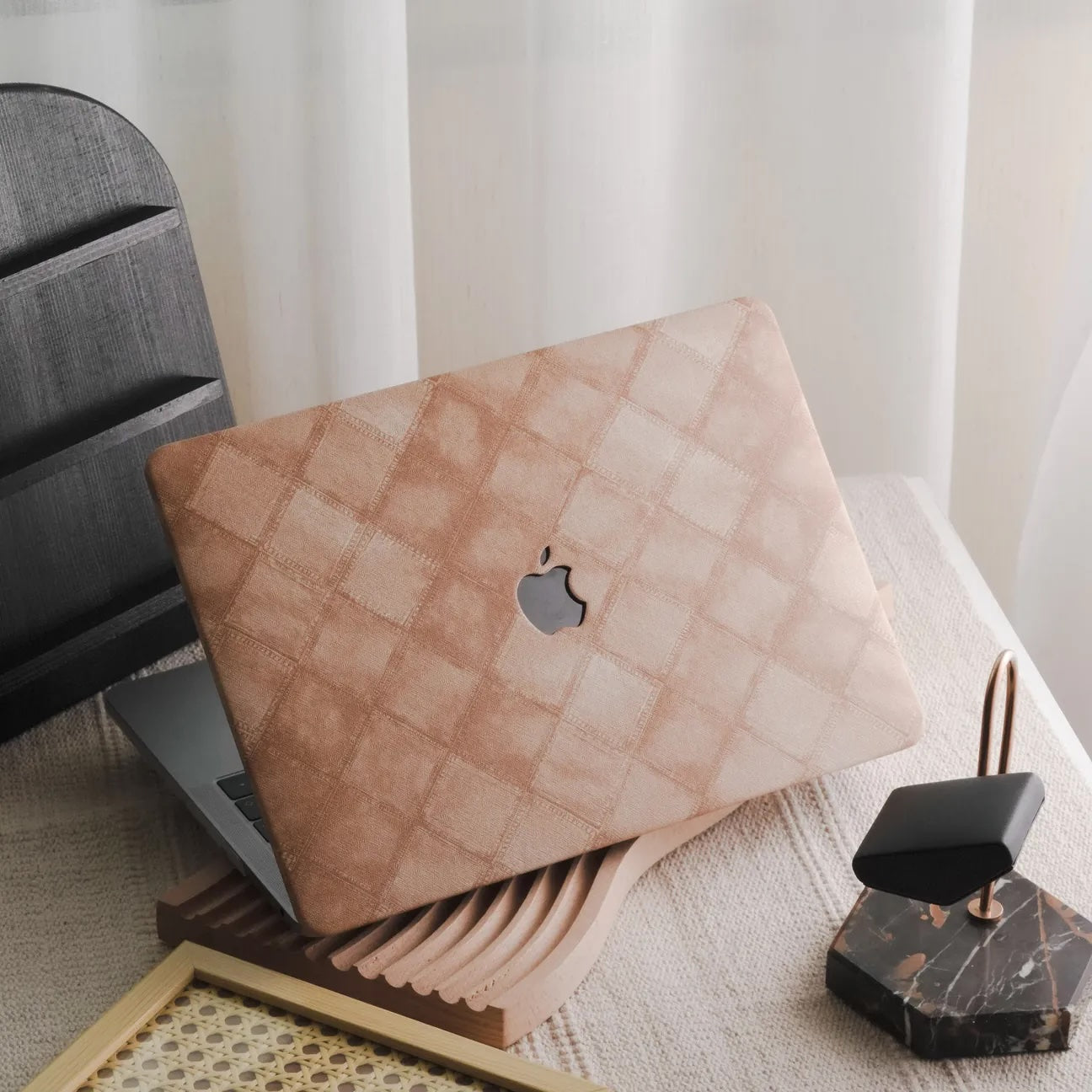 Light Brown Fabric Brown Plaid Denim Macbook Case