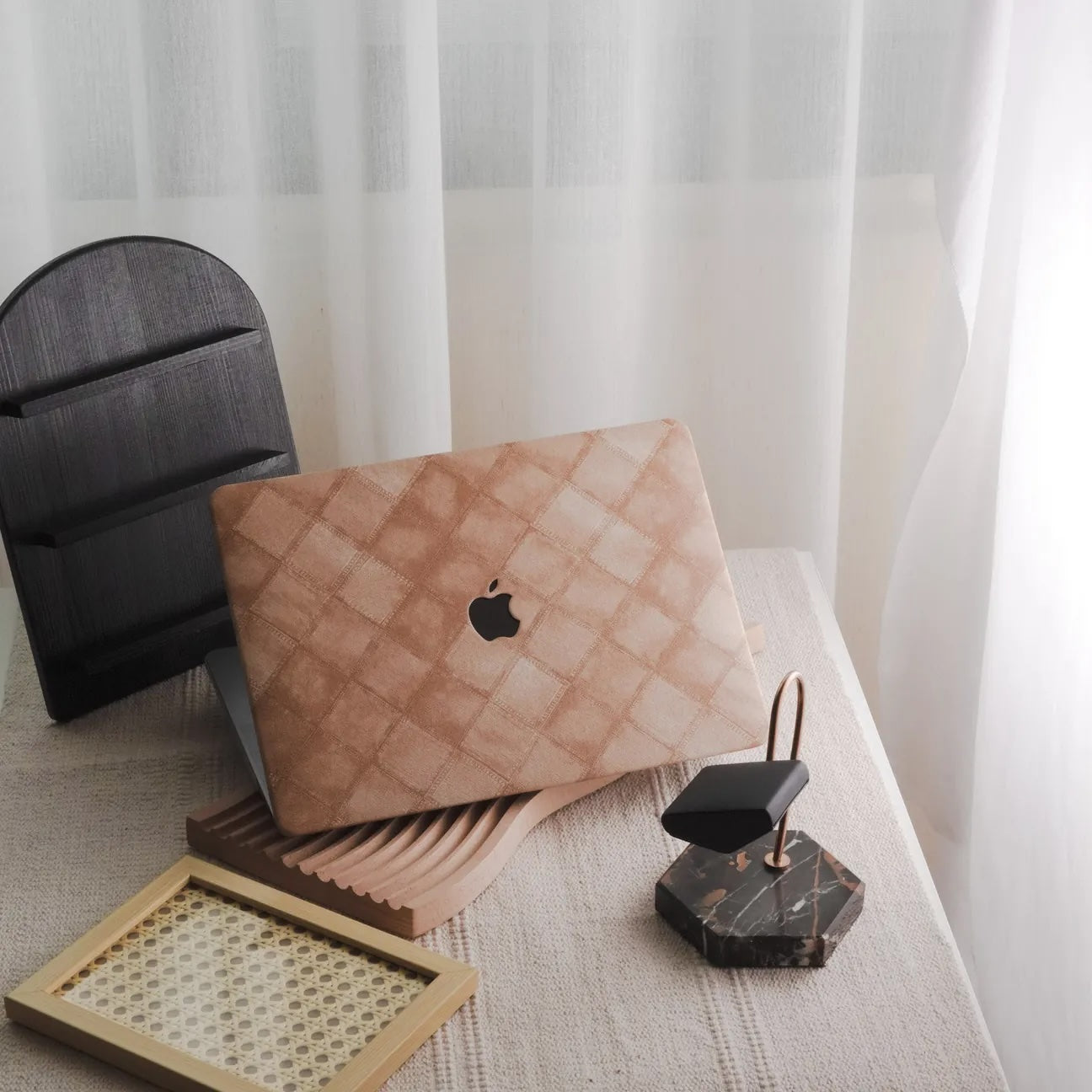 Light Brown Fabric Brown Plaid Denim Macbook Case