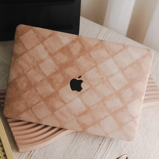 Light Brown Fabric Brown Plaid Denim Macbook Case