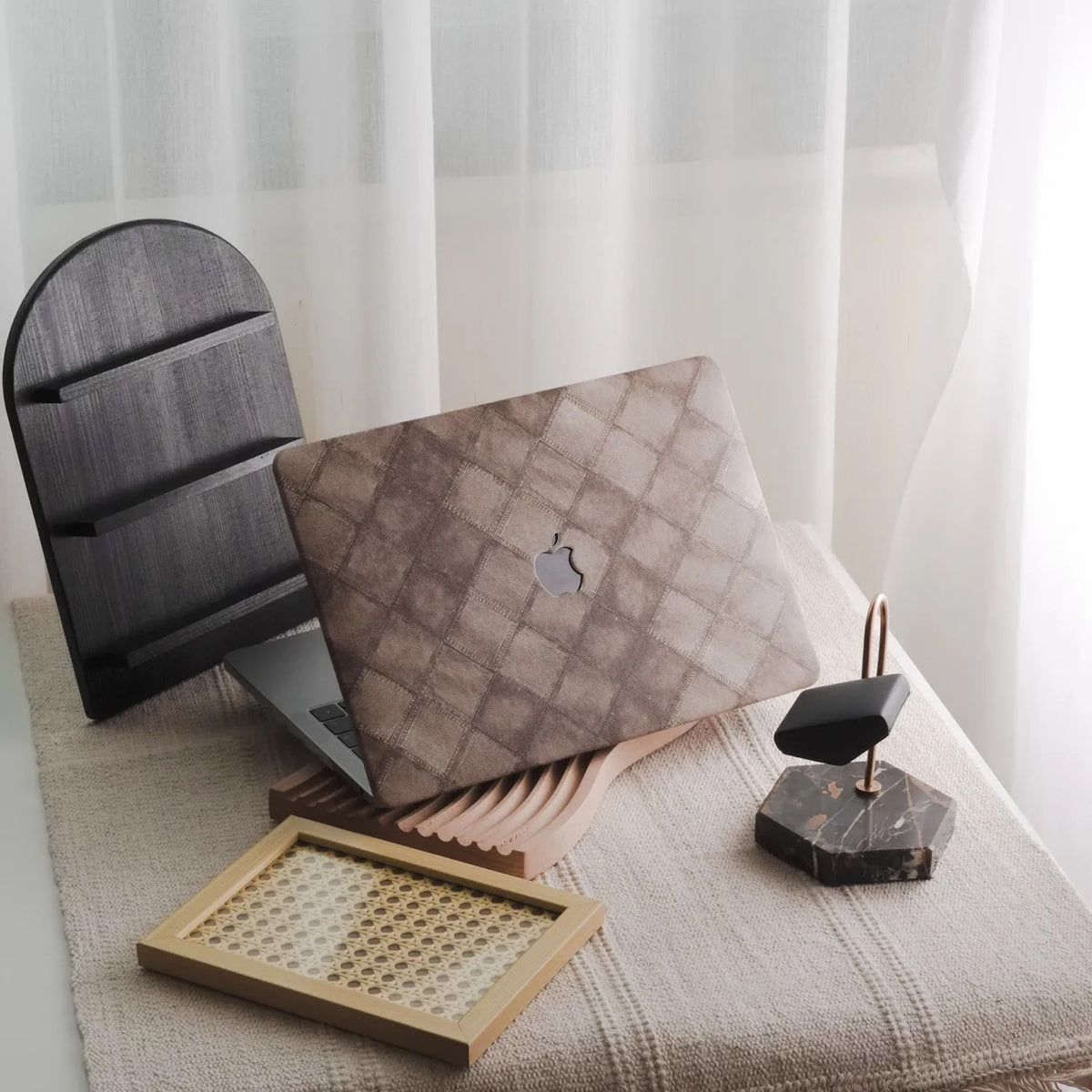 Fabric Brown Plaid Denim Macbook Case