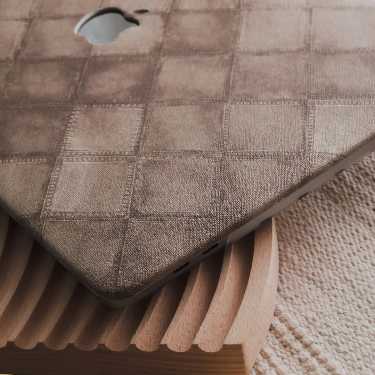 Fabric Brown Plaid Denim Macbook Case