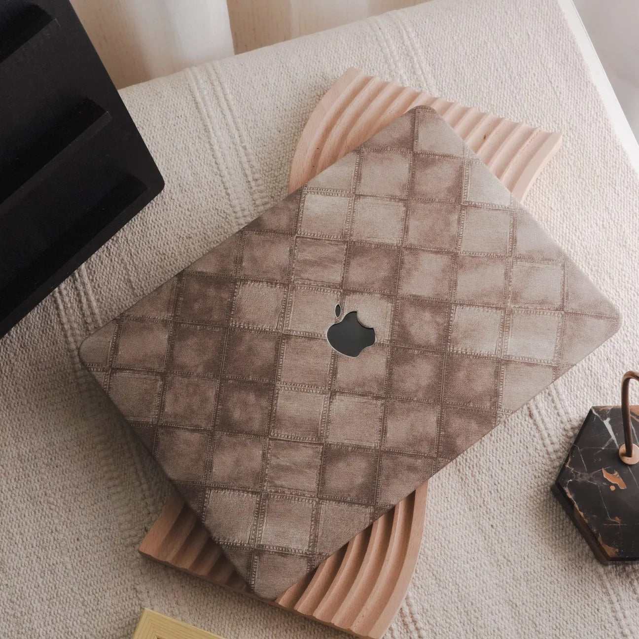 Fabric Brown Plaid Denim Macbook Case