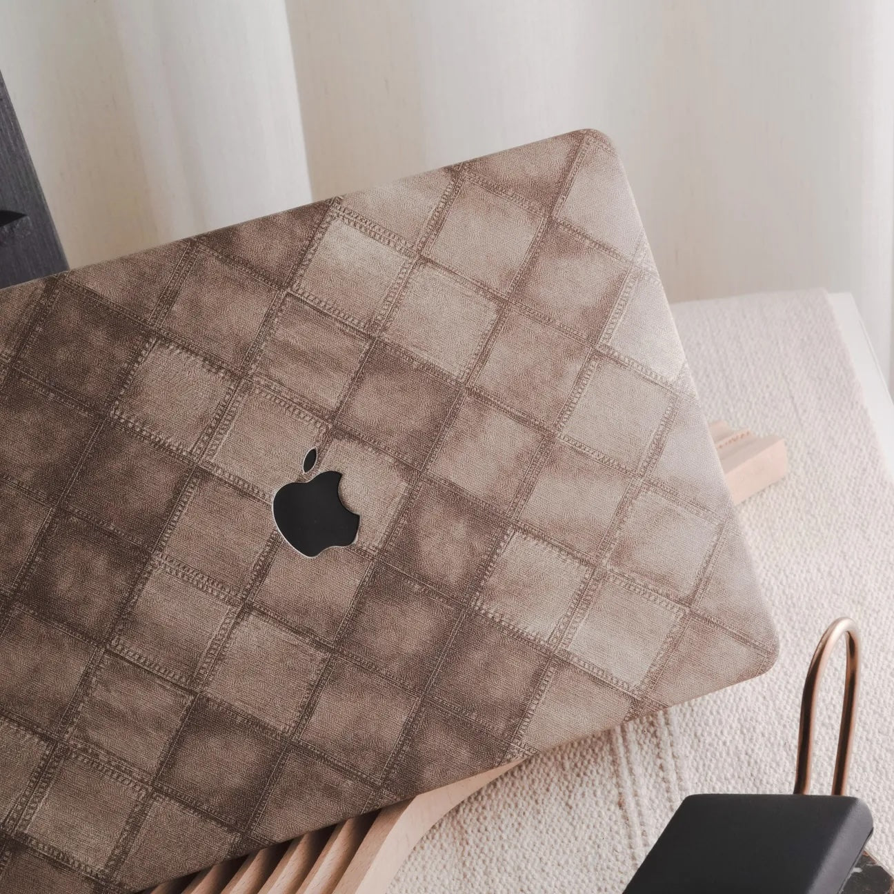 Fabric Brown Plaid Denim Macbook Case