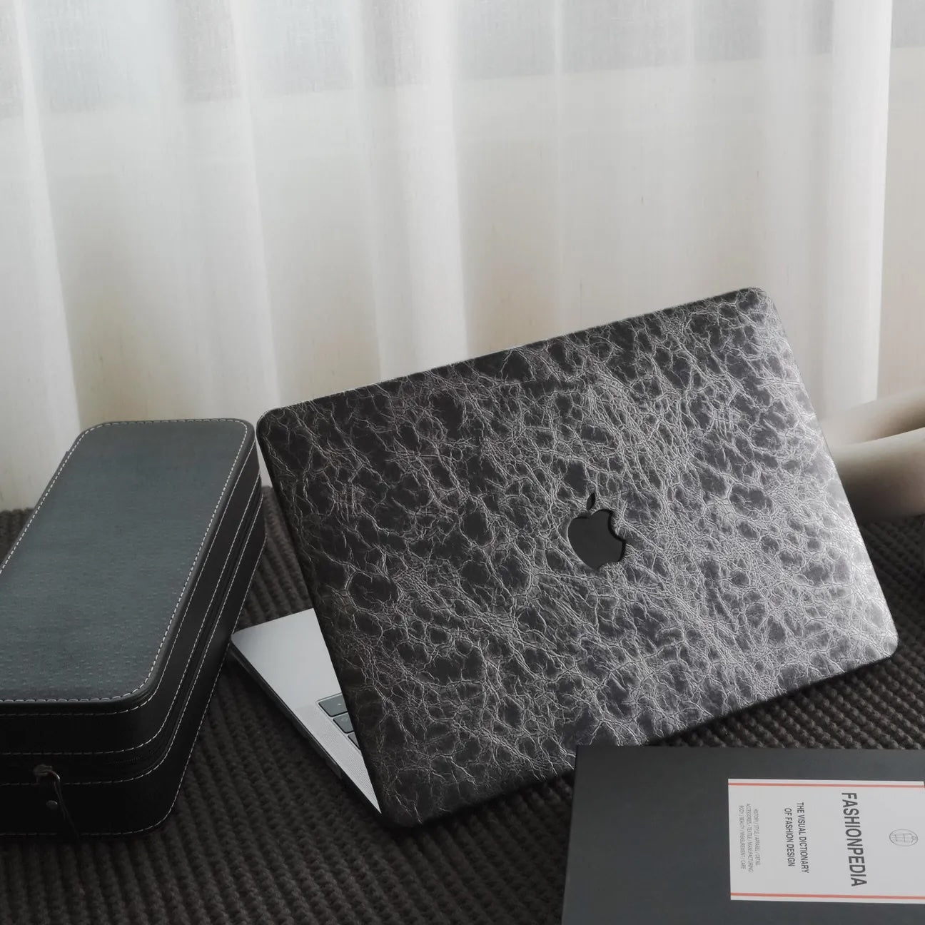 Black Grey Rock Texture Leather Macbook Case