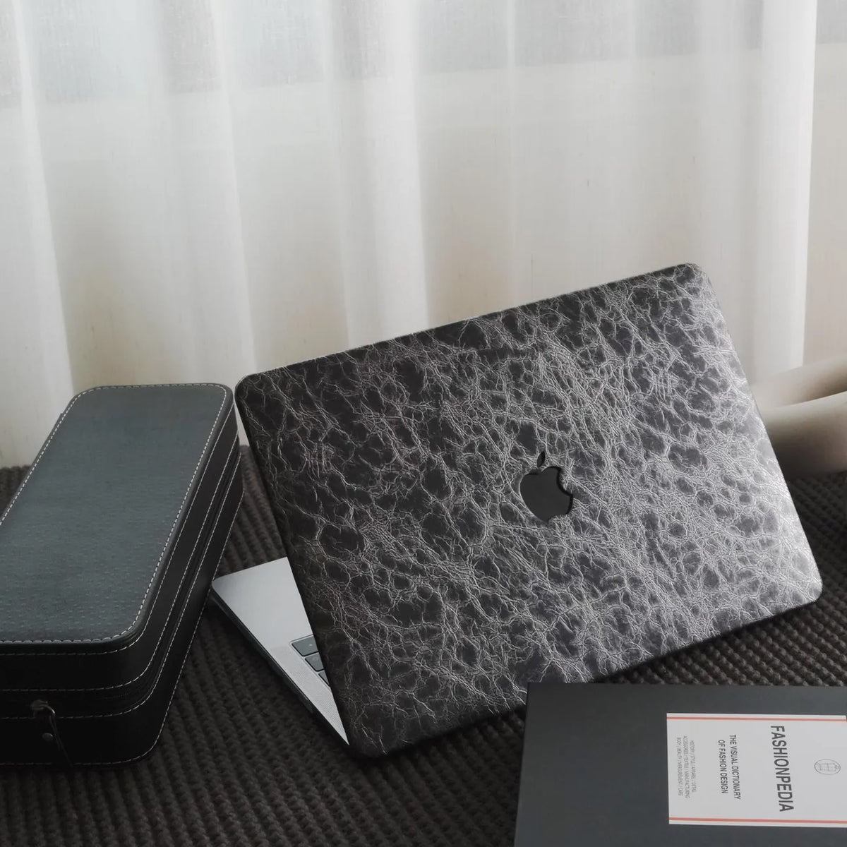 Black Grey Rock Texture Leather Macbook Case