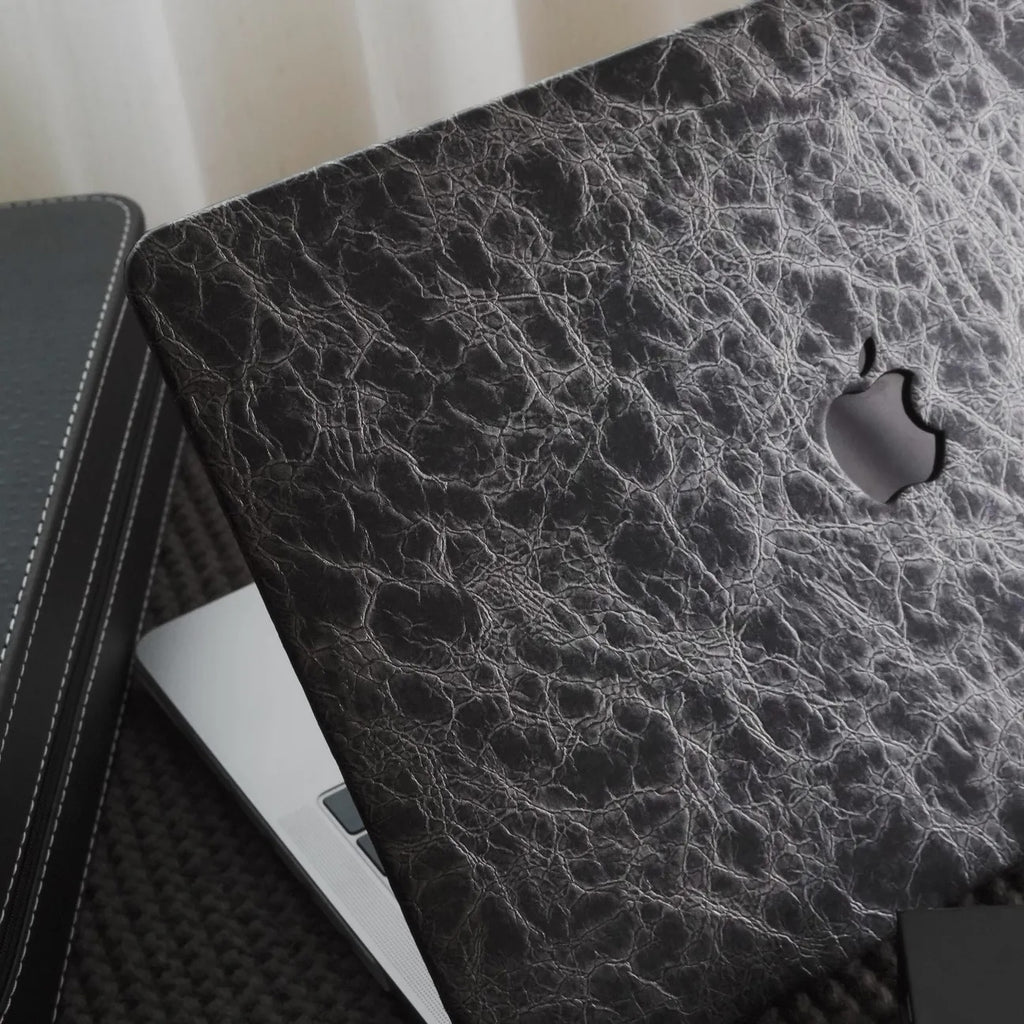 Black Grey Rock Texture Leather Macbook Case