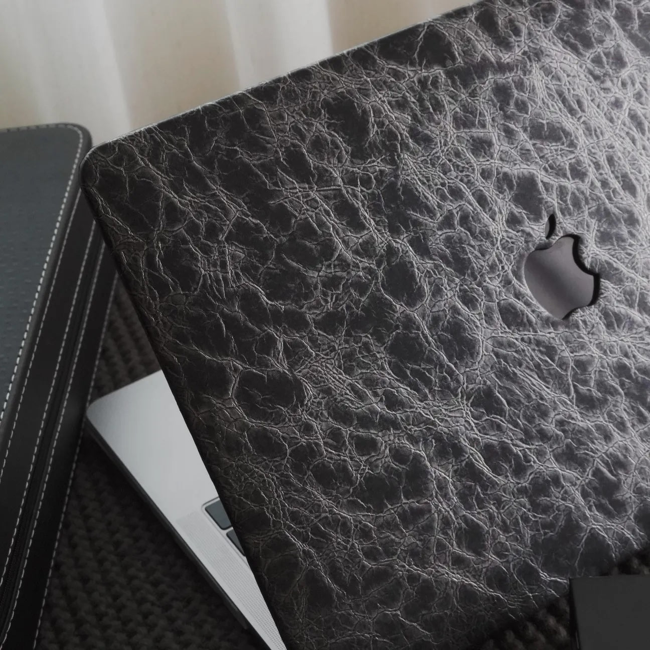 Black Grey Rock Texture Leather Macbook Case