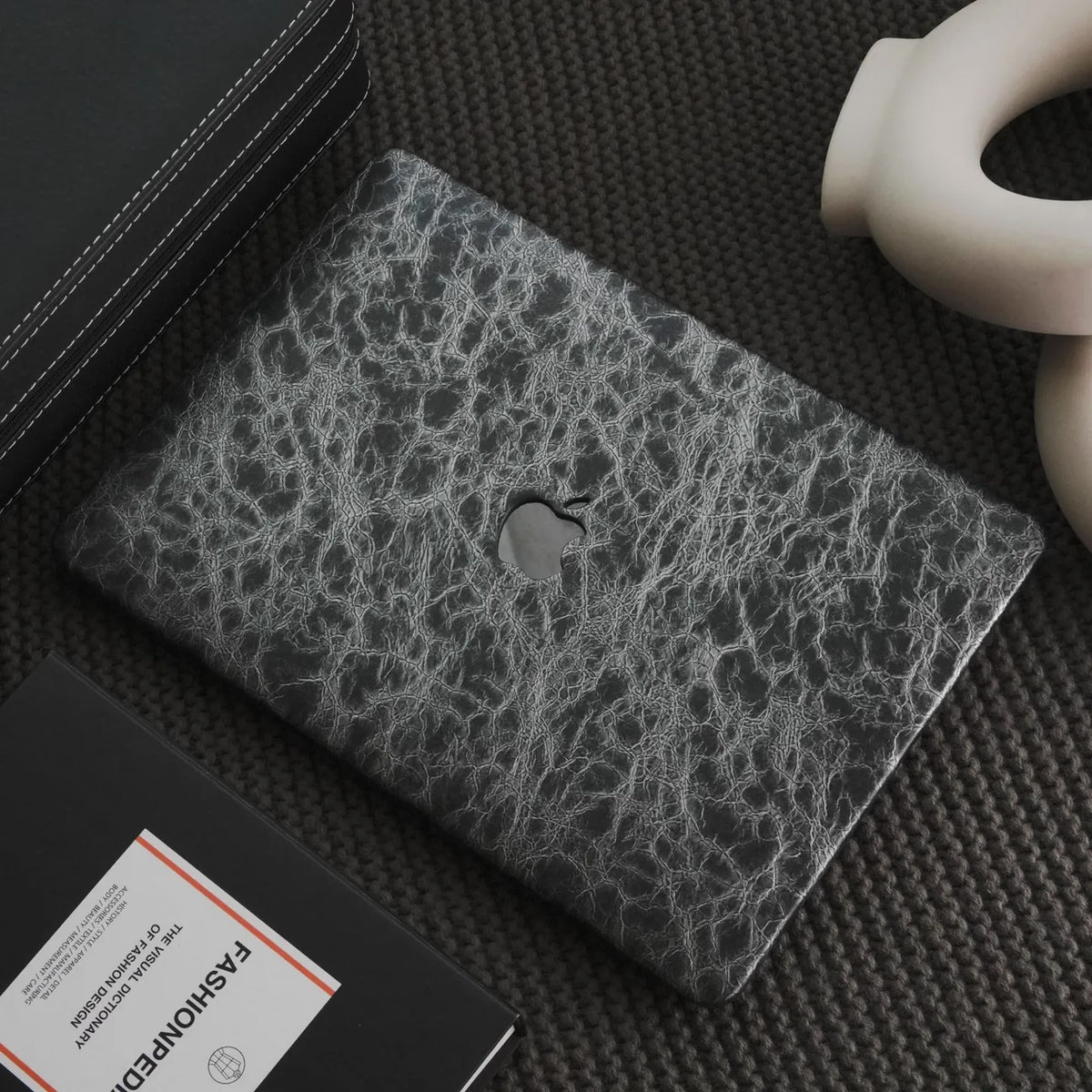 Black Grey Rock Texture Leather Macbook Case