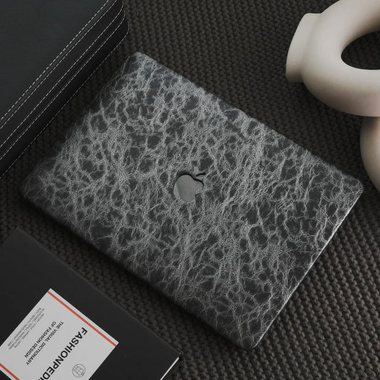 Black Grey Rock Texture Leather Macbook Case