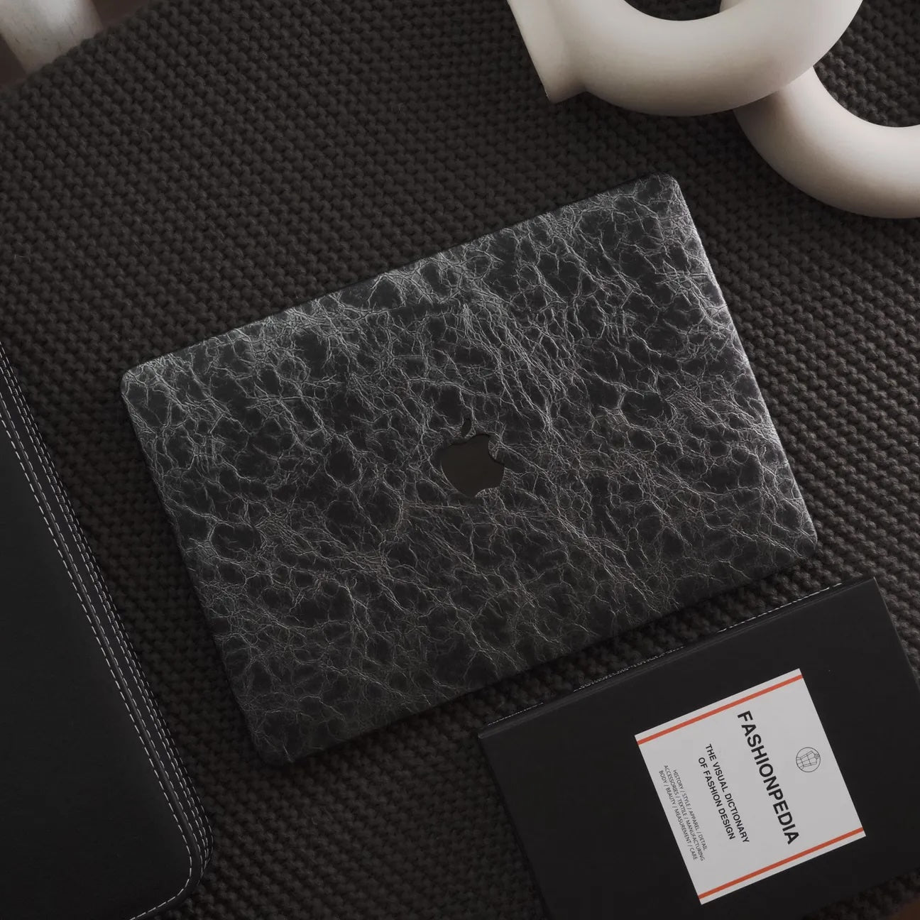 Black Grey Rock Texture Leather Macbook Case