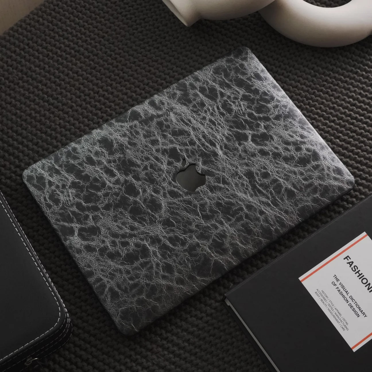 Black Grey Rock Texture Leather Macbook Case