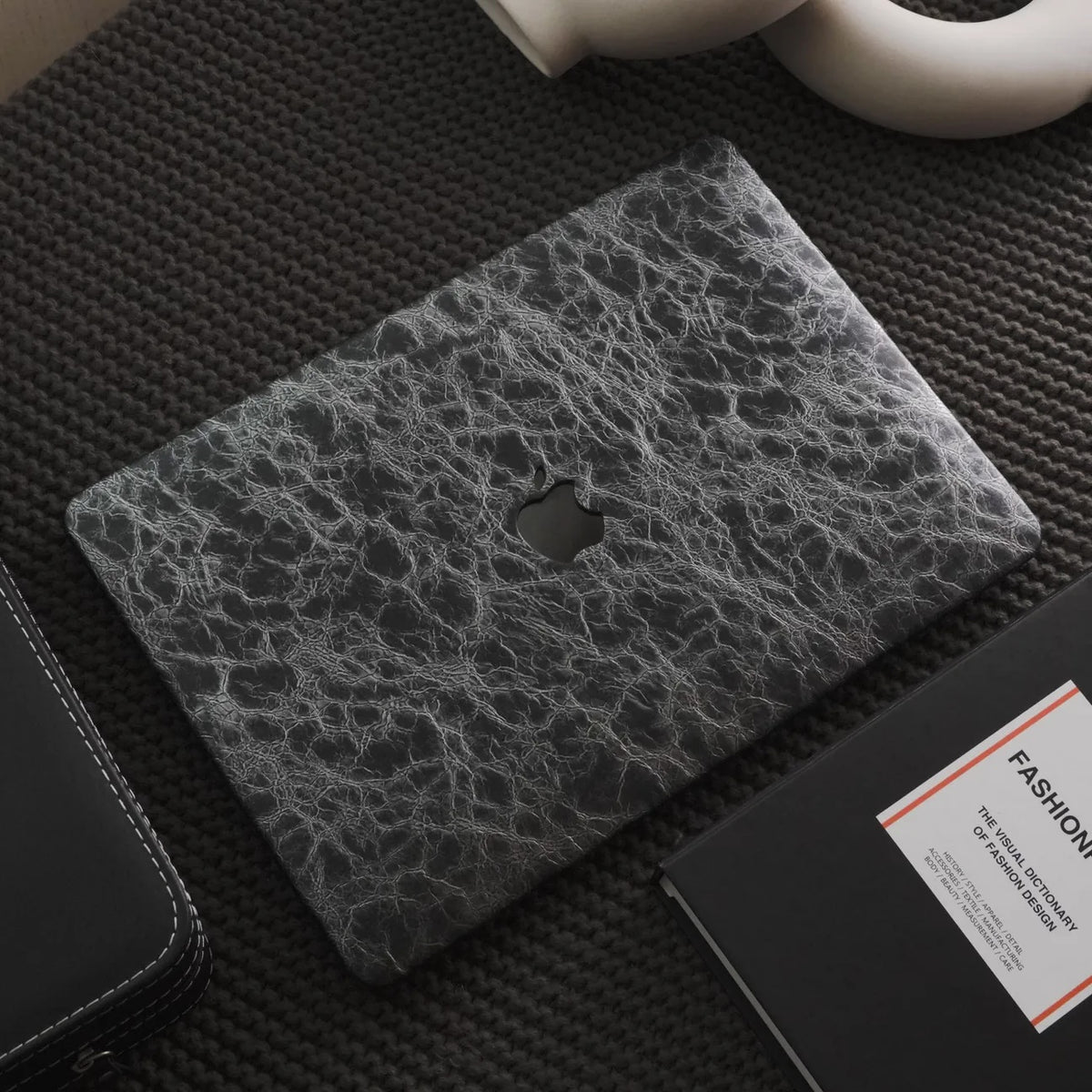 Black Grey Rock Texture Leather Macbook Case