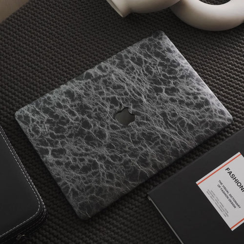 Black Grey Rock Texture Leather Macbook Case