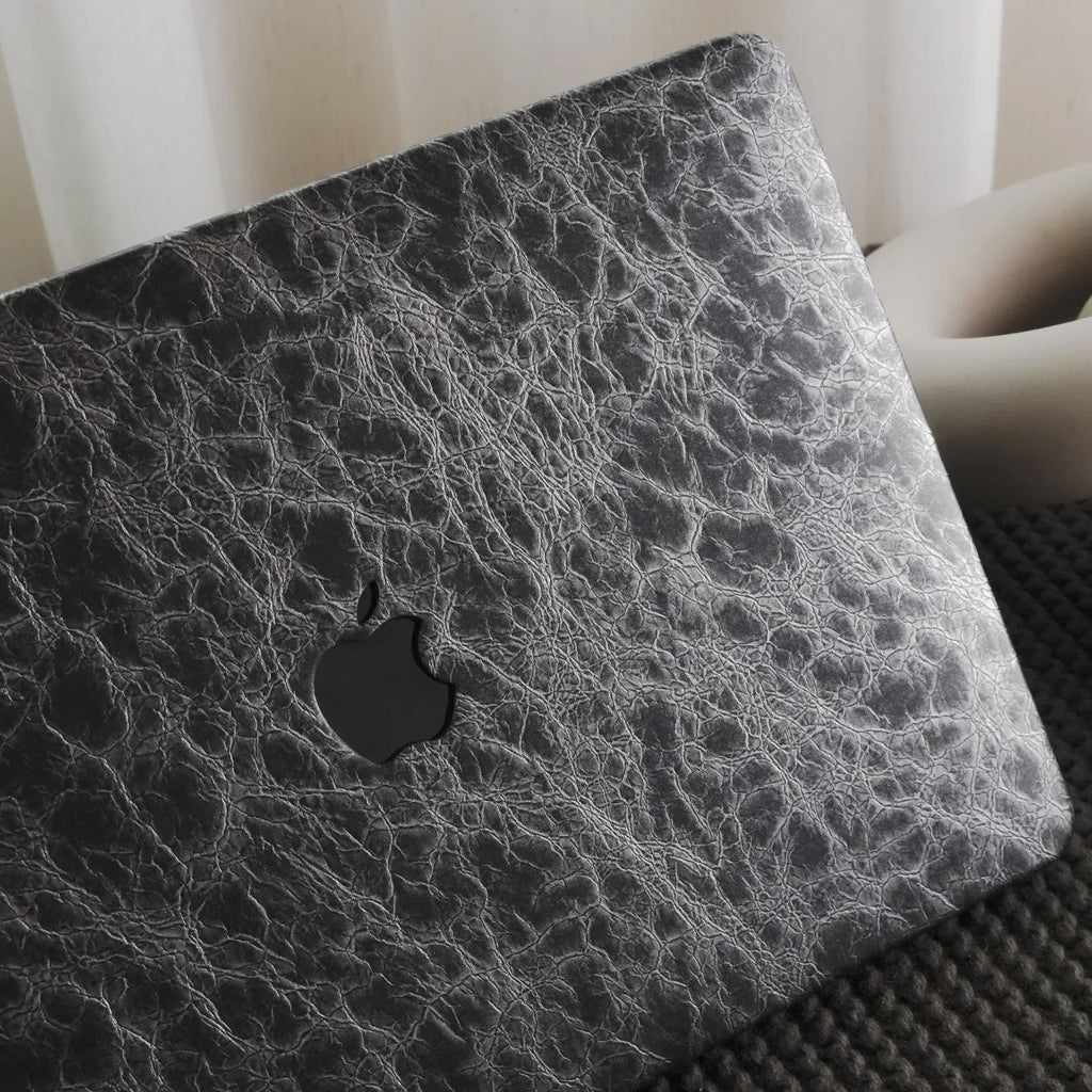 Black Grey Rock Texture Leather Macbook Case