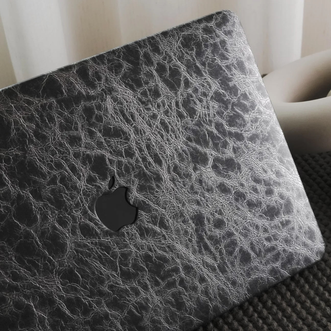 Black Grey Rock Texture Leather Macbook Case