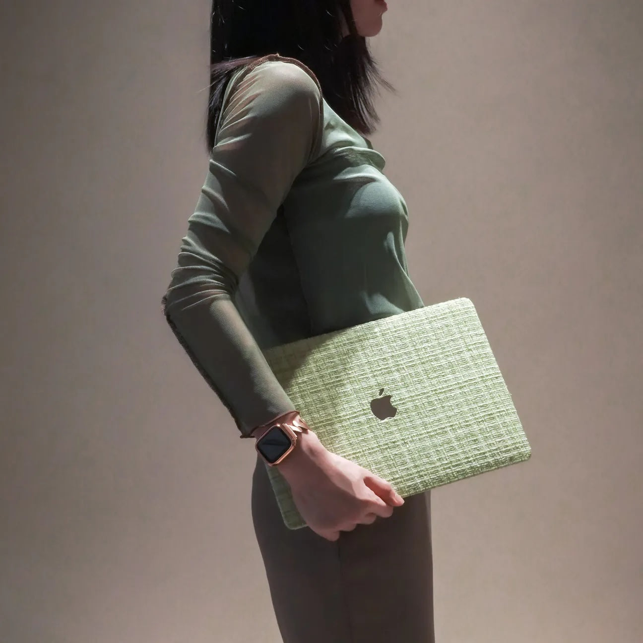 Green Plain Weave w/ Fancy Yarn Texture Macbook Case