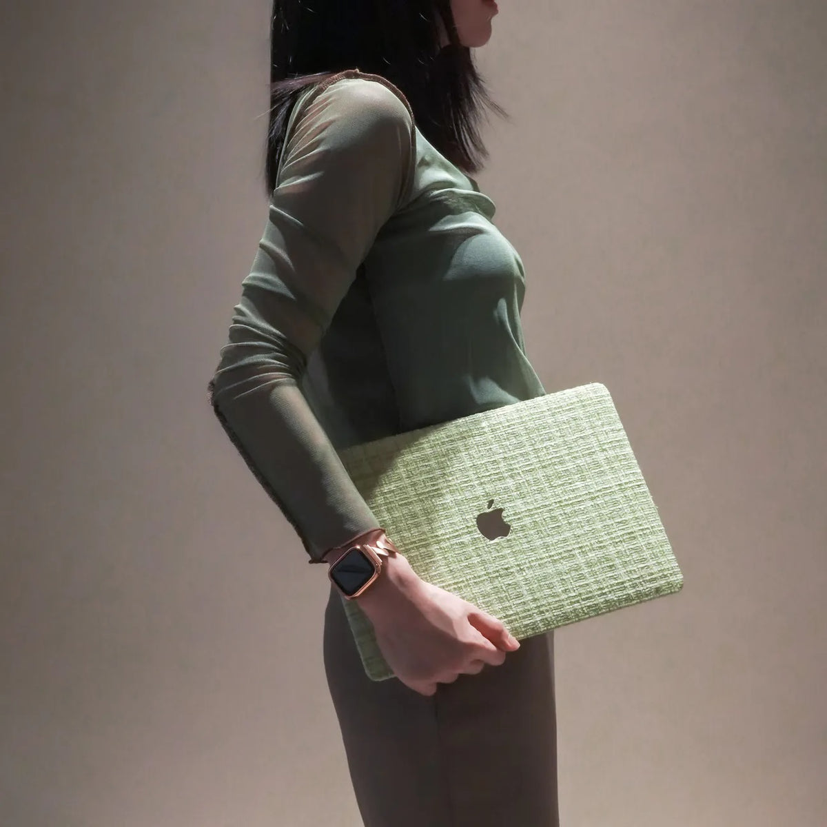 Green Plain Weave w/ Fancy Yarn Texture Macbook Case
