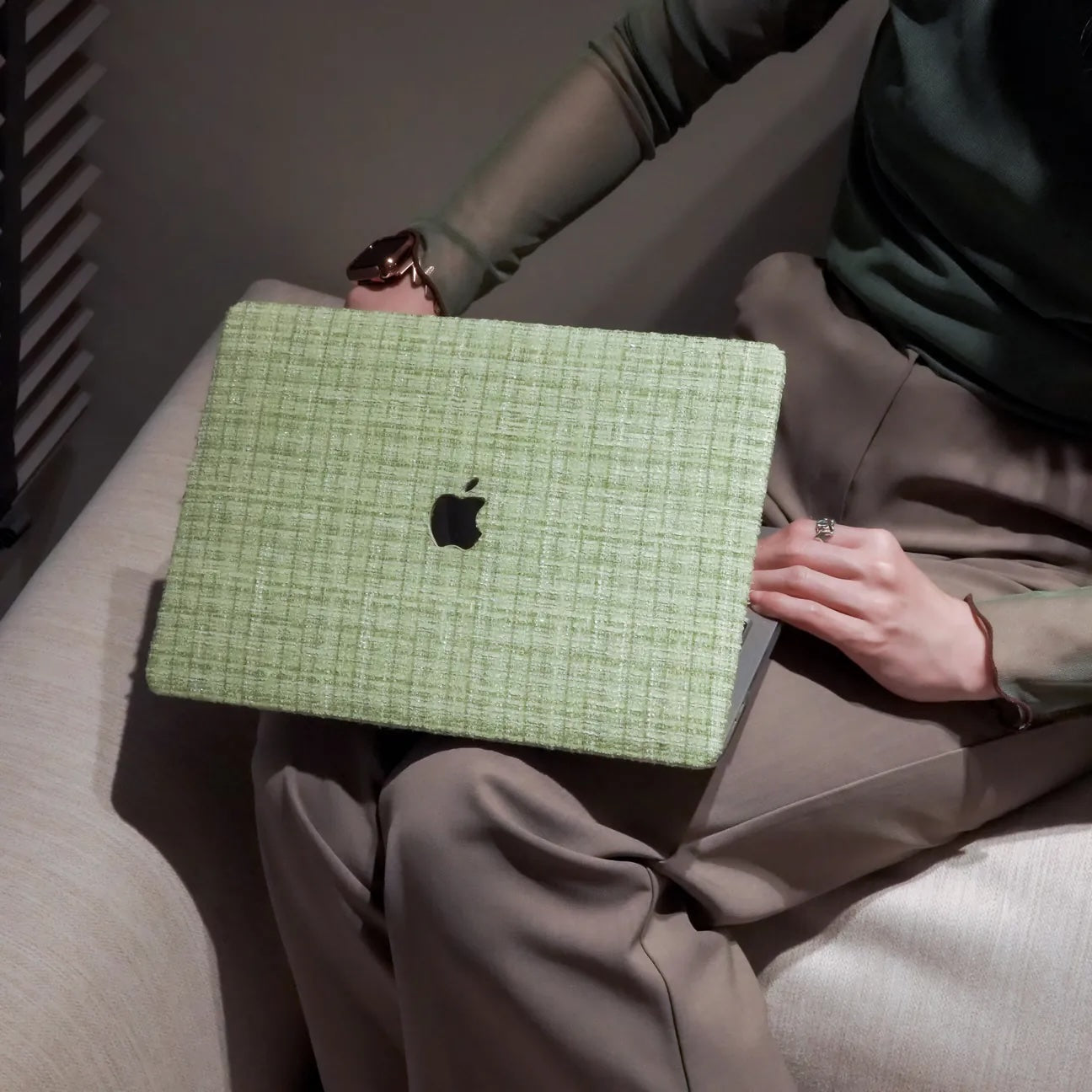 Green Plain Weave w/ Fancy Yarn Texture Macbook Case