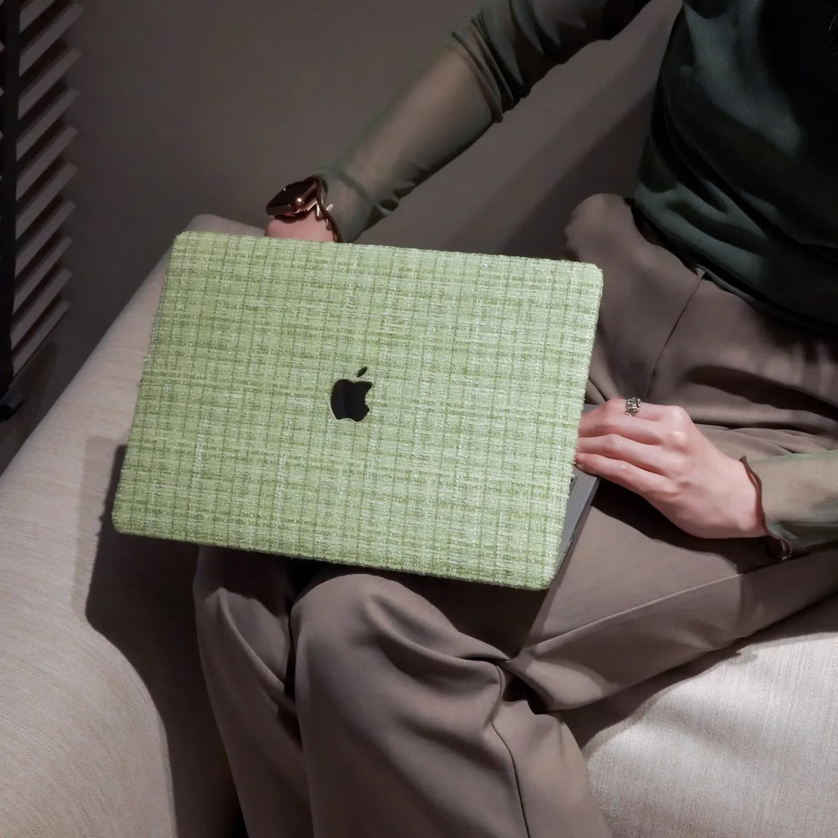 Green Plain Weave w/ Fancy Yarn Texture Macbook Case