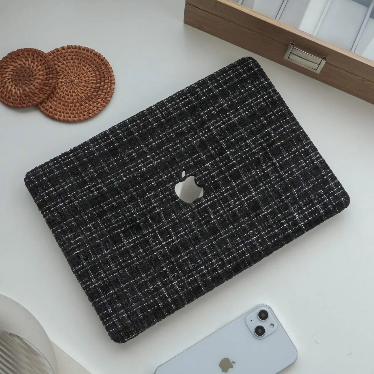 Black Plain Weave w/ Fancy Yarn Texture Macbook Case