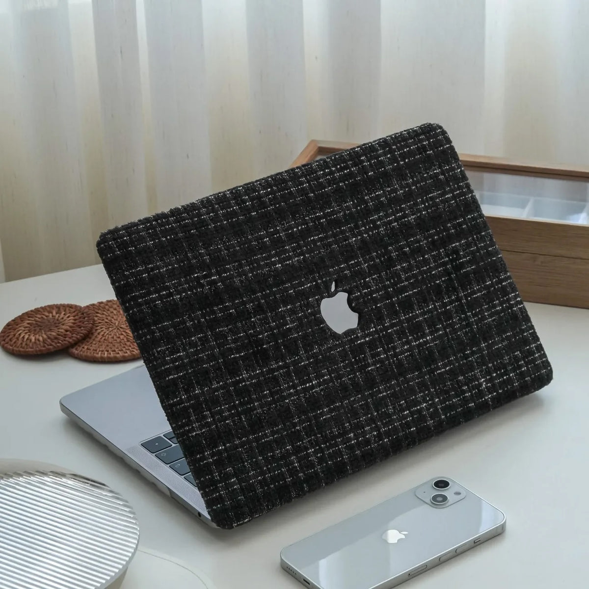 Black Plain Weave w/ Fancy Yarn Texture Macbook Case