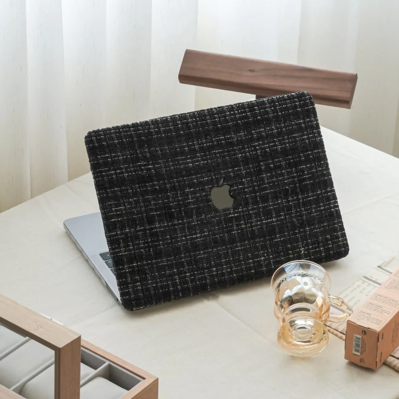 Black Plain Weave w/ Fancy Yarn Texture Macbook Case