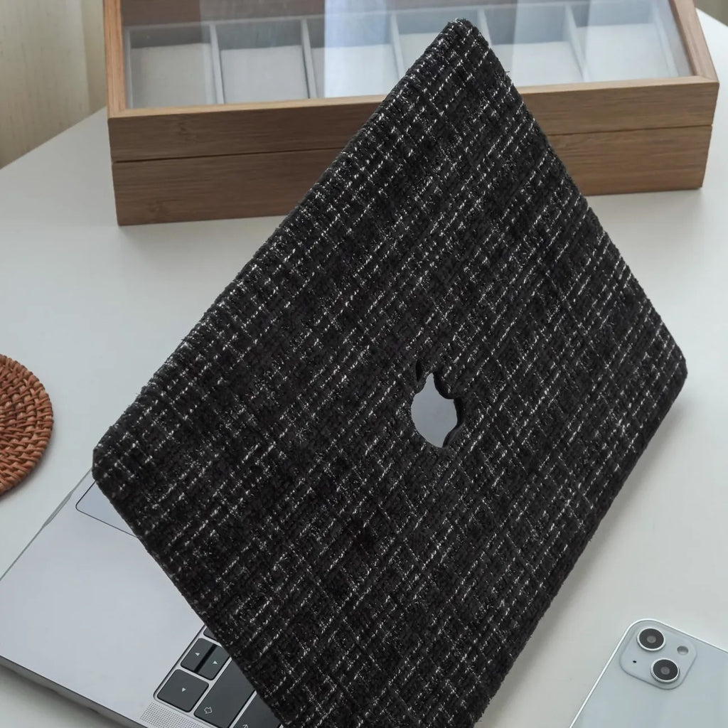 Black Plain Weave w/ Fancy Yarn Texture Macbook Case