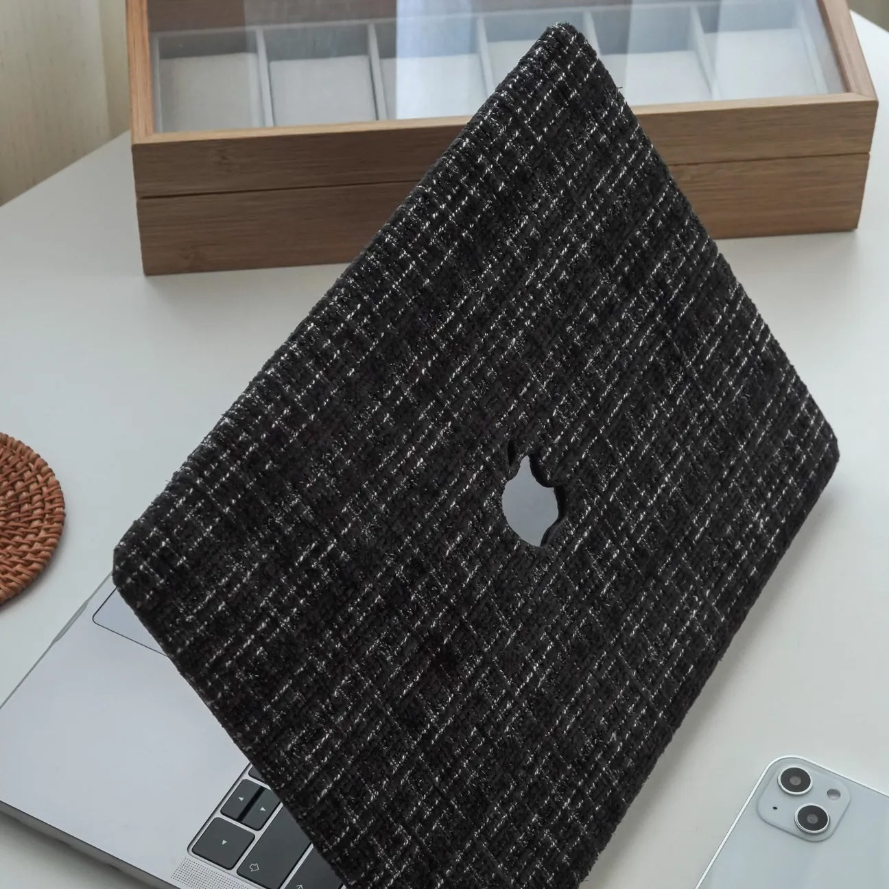 Black Plain Weave w/ Fancy Yarn Texture Macbook Case