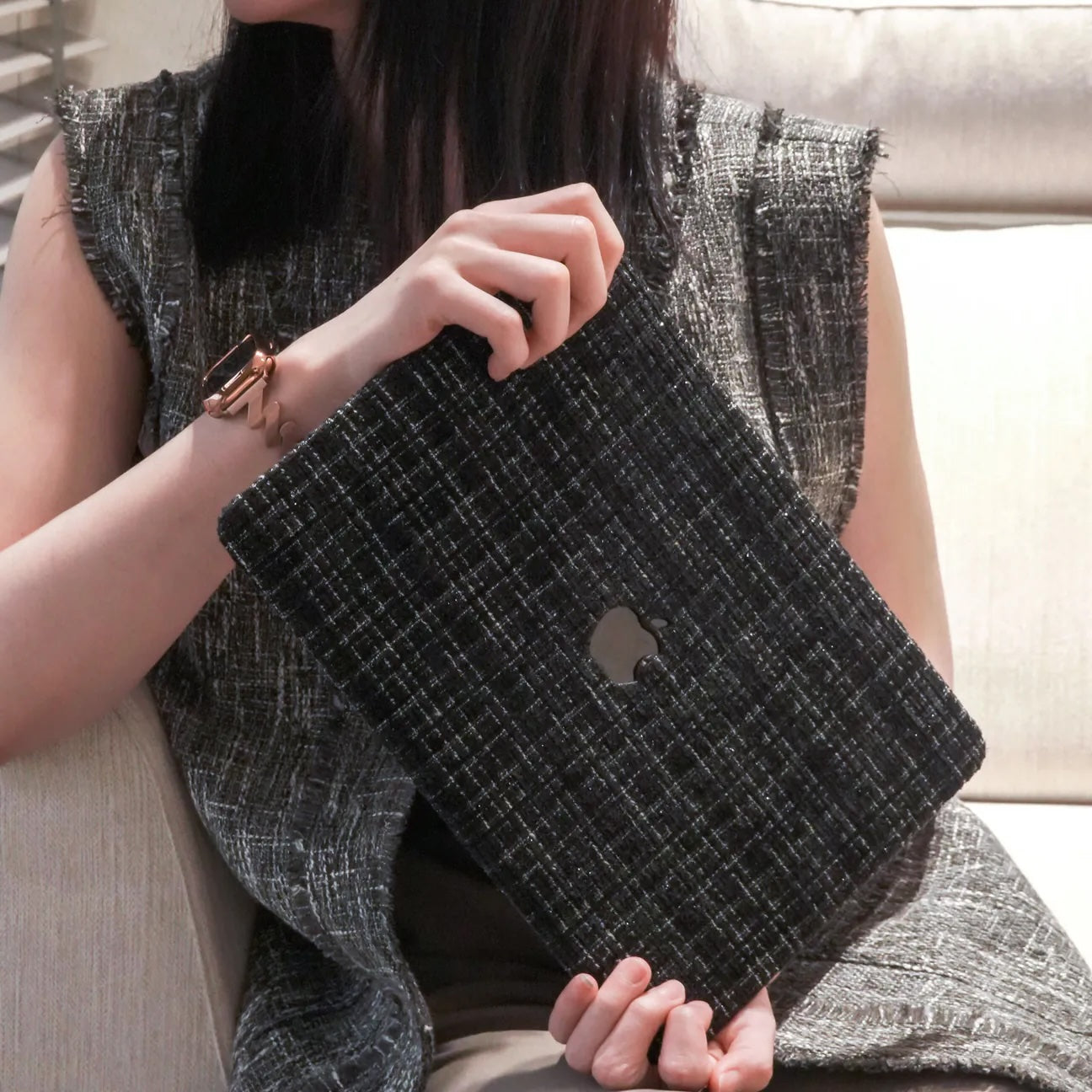 Black Plain Weave w/ Fancy Yarn Texture Macbook Case
