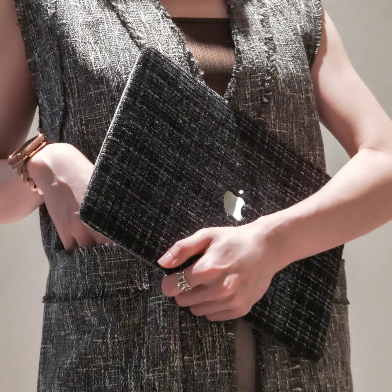 Black Plain Weave w/ Fancy Yarn Texture Macbook Case