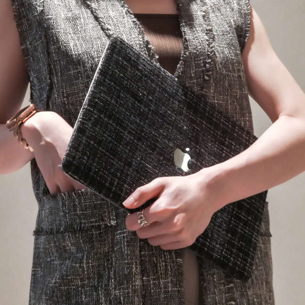 Black Plain Weave w/ Fancy Yarn Texture Macbook Case