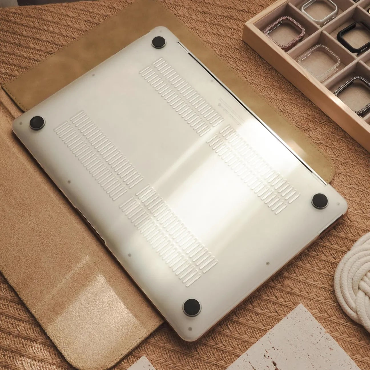 Camel Embossed Floral Leather Macbook Case