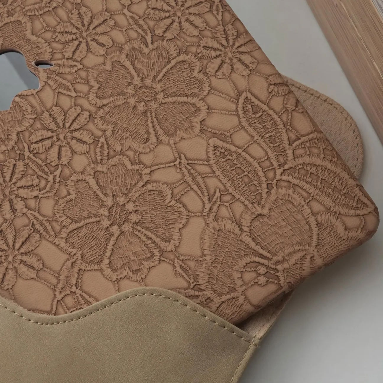 Chocolate Embossed Floral Leather Macbook Case