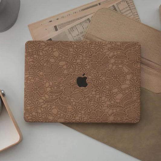 Chocolate Embossed Floral Leather Macbook Case