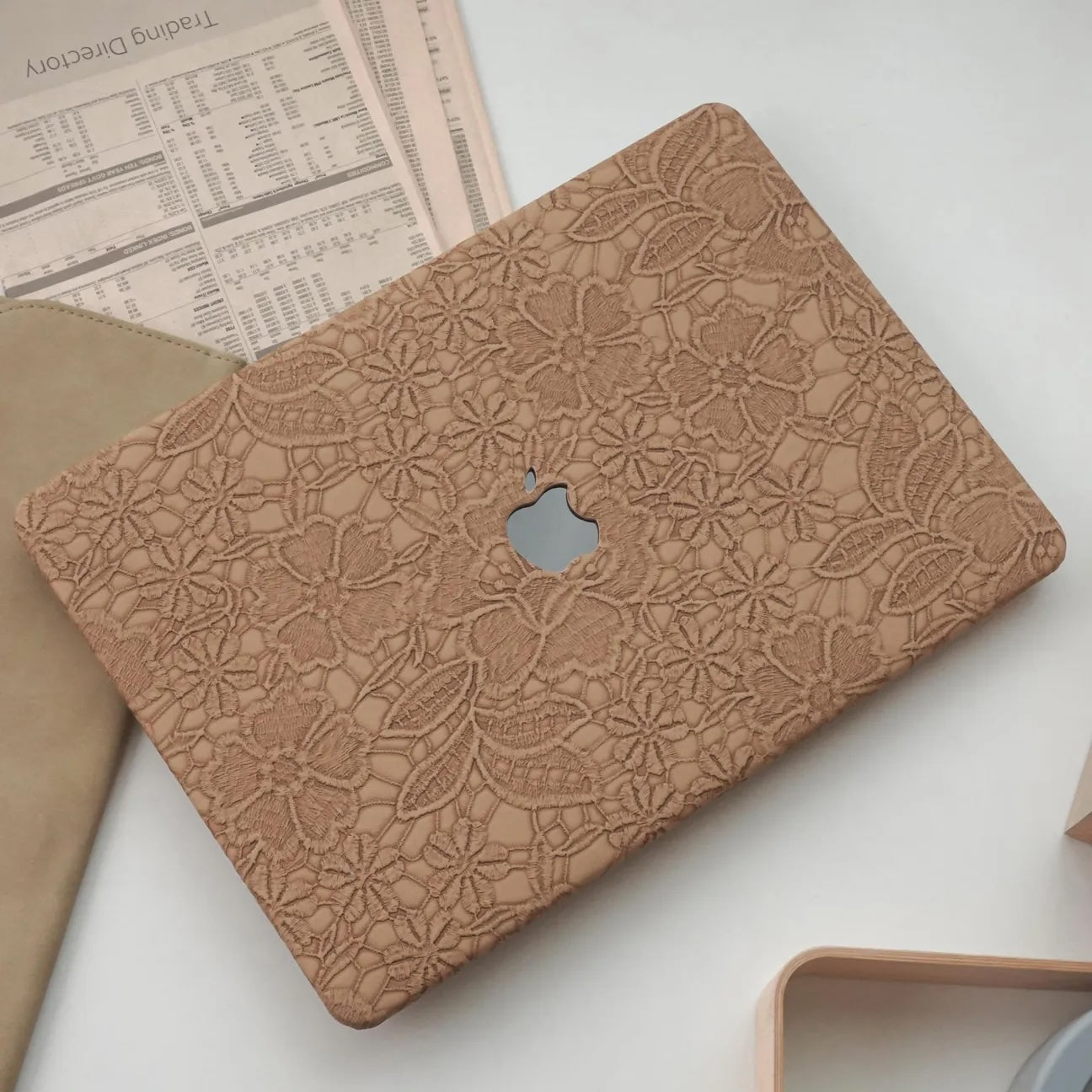 Chocolate Embossed Floral Leather Macbook Case