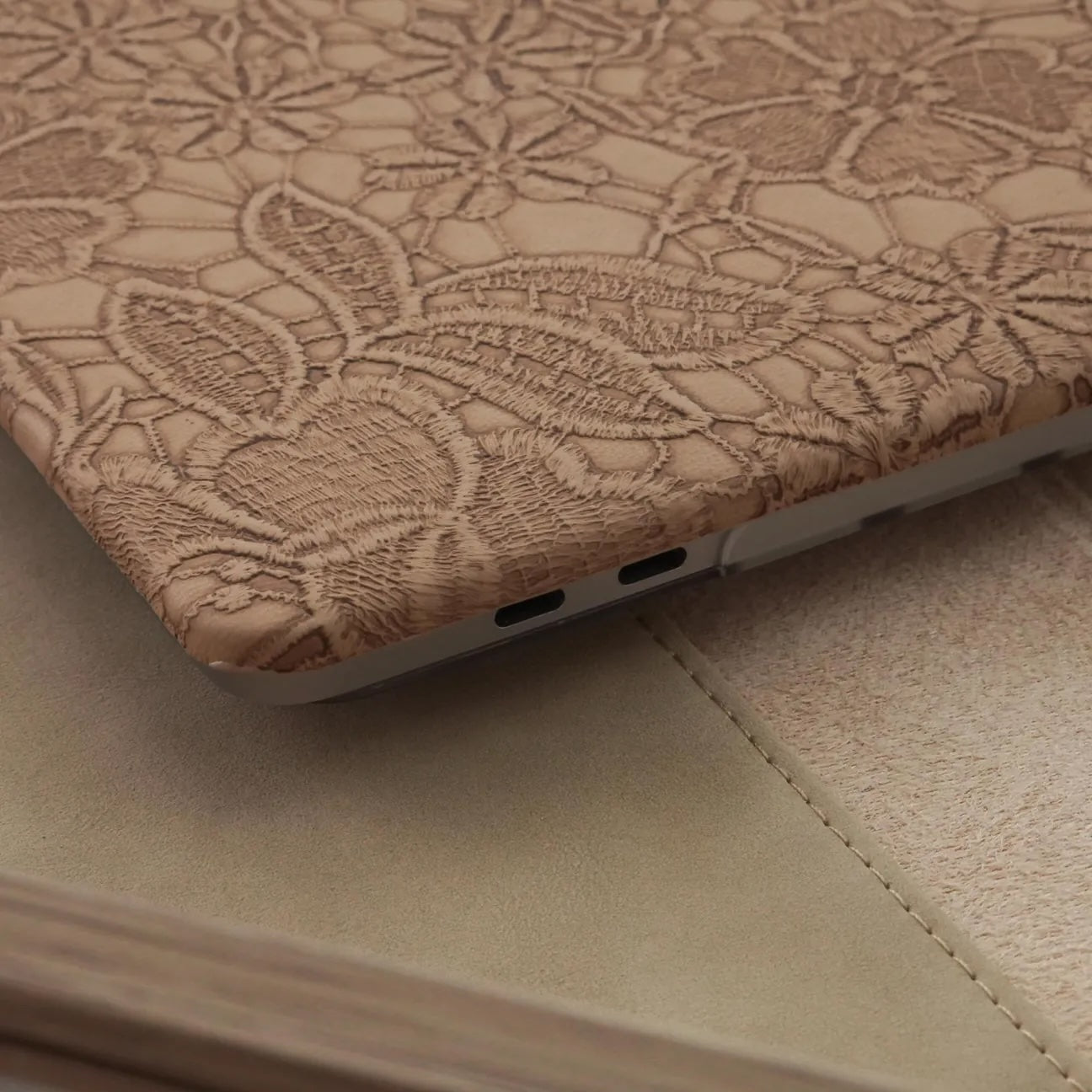 Chocolate Embossed Floral Leather Macbook Case