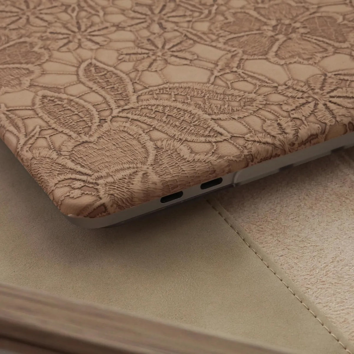 Chocolate Embossed Floral Leather Macbook Case
