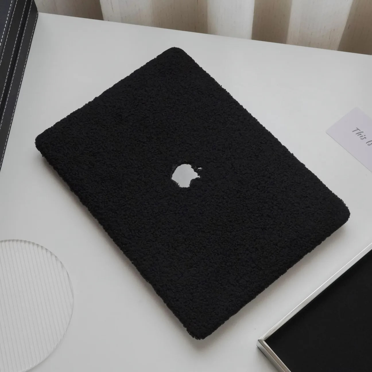 Black Teddy Plush Leather Macbook Case