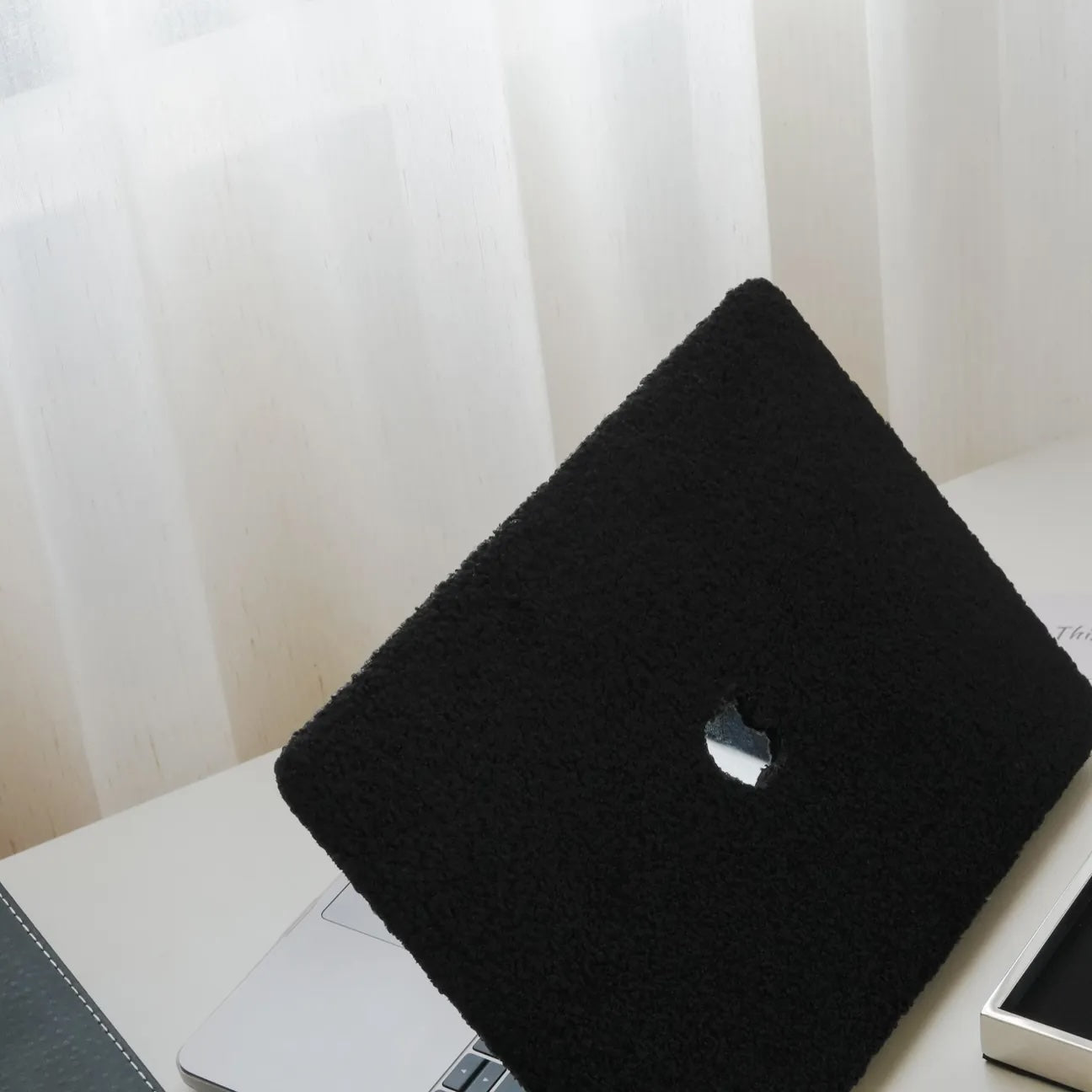 Black Teddy Plush Leather Macbook Case