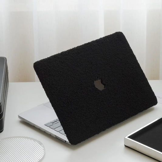 Black Teddy Plush Leather Macbook Case