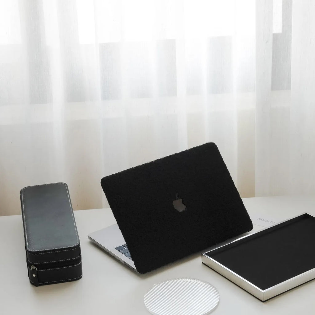 Black Teddy Plush Leather Macbook Case